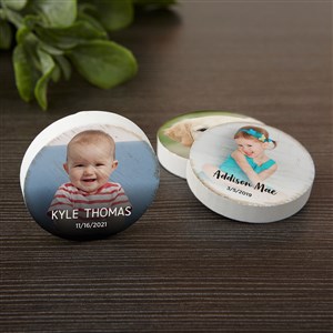 Photo, Name  Date Round Wood Magnet for Family Tree - 39771