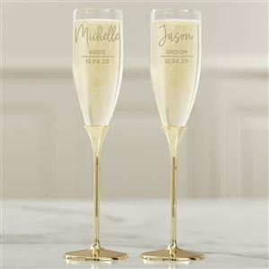 Modern Personalized Gold Wedding Flute Set - 41197