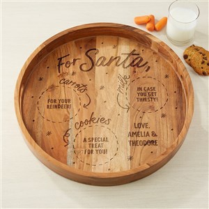 Cookies For Jolly Santa Engraved Acacia Wood Round Serving Tray - 42978