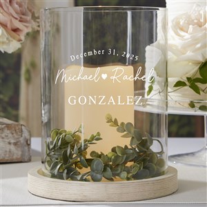 Simply Us Personalized Wedding Hurricane with Whitewashed Wood Base - 44669