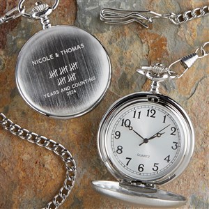 Anniversary Tally Engraved Silver Pocket Watch - 44759-N