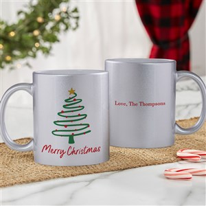 Abstract Christmas Tree Personalized 11 oz. Silver Glitter Coffee Mug - 45198-S