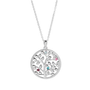 Custom Family Tree Birthstone Necklace - 4 Stones - 47981D-4SS