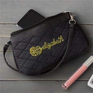 Birth Flower Name Embroidered Quilted Wristlet - 48073