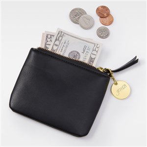 Engraved Black Leather Card  Coin Purse - 48210