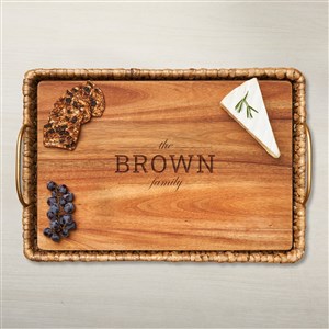 Water Hyacinth Rectangle Tray With Personalized Acacia Board-Family Name - 48593D-F
