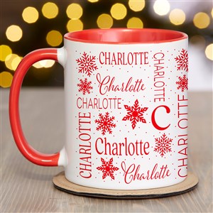 Christmas Snowflake Repeating Name Personalized Coffee Mug 11 oz.- Red - 48905-R