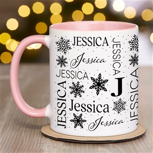 Christmas Snowflake Repeating Name Personalized Coffee Mug 11 oz.- Pink - 48905-P