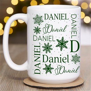 Christmas Snowflake Repeating Name Personalized Coffee Mug 15 oz.- White - 48905-L