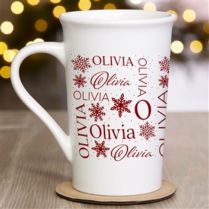 Christmas Snowflake Repeating Name Personalized Latte Mug - 16 oz. White - 48905-U