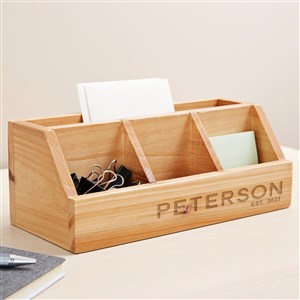 Bold Style Engraved Wooden Desk Organizer - 49471