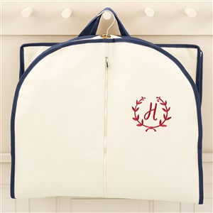 Floral Wreath Embroidered Canvas Garment Bag- Navy - 49757-N