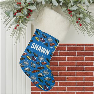 Hot Wheels™ Car Pattern Personalized Ivory Faux Fur Christmas Stocking - 51204-IF