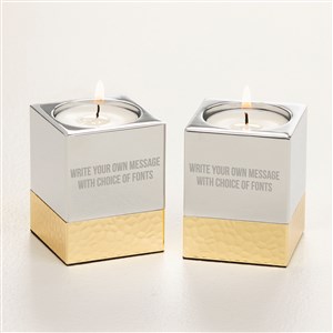 Write Your Own Engraved Silver  Gold Hammered Metal Candle Holders - 52072