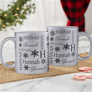 Christmas Snowflake Repeating Name Personalized 11 oz. Silver Glitter Coffee Mug - 52202-S