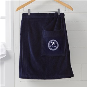 Gentlemans Seal Embroidered Mens Navy Velour Towel Wrap - 52813