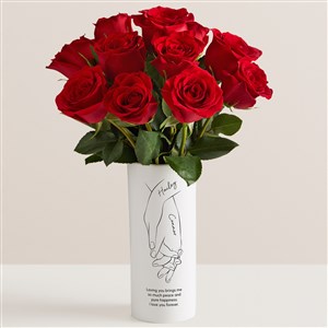 Hand In Hand Personalized Vase with Red Rose Bouquet - 53054