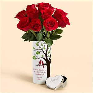 Love Birds Personalized Vase with Red Roses Gift Set - 53170