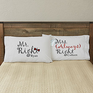Mr  Mrs Right Personalized Wedding Pillowcase - Full Color - 6466-F
