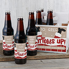 Bottoms Up Christmas Personalized Beer Bottle Labels  Carrier - 23167