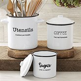 Personalized White Enamel Kitchen Canisters - 24038