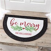 Watercolor Wreath Personalized Half Round Christmas Doormat - 24844