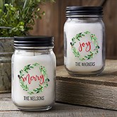 Watercolor Wreath Personalized Farmhouse Candle Jars - 24858