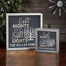 Eight Nights  Eight Lights Personalized Hanukkah LED Light Shadow Box - 25282