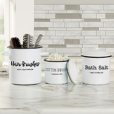 Personalized White Enamel Bathroom Apothecary Jars - 25415