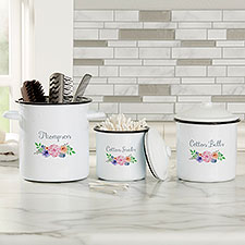 Floral Wreath Personalized Bathroom Enamel Jars - 25418