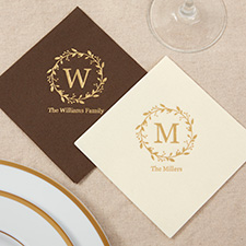 Monogram Laurels Personalized Premium Cocktail Napkins - 25953D