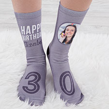 Modern Birthday Personalized Womens Photo Socks - 26803