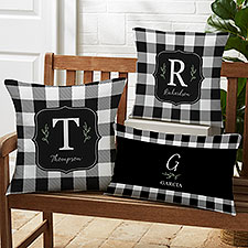 Black  White Buffalo Check Personalized Outdoor Throw Pillows - 27481