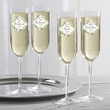 Floral Wedding Neutral Personalized Luigi Bormioli Wedding Party Champagne Flute - 28072