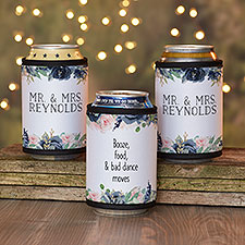 Navy Colorful Floral Personalized Wedding Favor Can  Bottle Wrap - 29603
