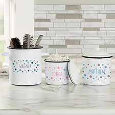 Bubbles Personalized White Enamel Canisters - 31026