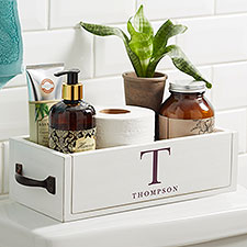 Chic Monogram Personalized Wood Bathroom Storage Box - 31167