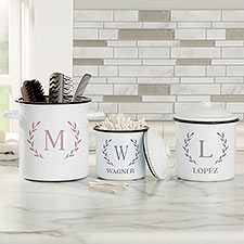 Laurel Initial Personalized Enamel Storage Jars - 31177