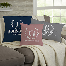 Laurel Wreath Personalized Initial Throw Pillows - 32430