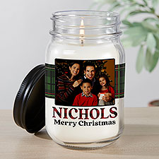 Plaid  Print Personalized Christmas Photo Candle Jars - 32645