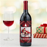 Plaid & Print Personalized Christmas Photo Wine Bottle Label - 32791