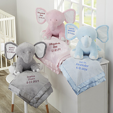 Embroidered Baby Blanket  Jumbo Plush Elephant Gift Set - 33296