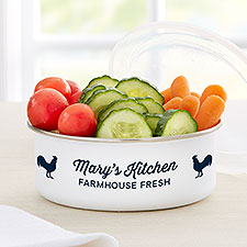 Farmhouse Kitchen Personalized Enamel Bowl with Lid  - 33893