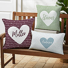 Family Heart Personalized Outdoor Throw Pillows - 34898