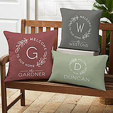 Welcome Wreath Personalized Outdoor Throw Pillow - 35341