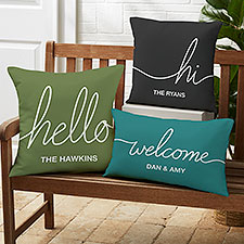 Hello  Welcome Personalized Outdoor Throw Pillows - 35344