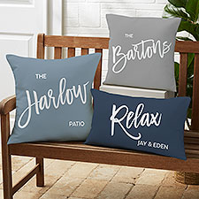 Bold Family Name Personalized Outdoor Throw Pillow  - 35928