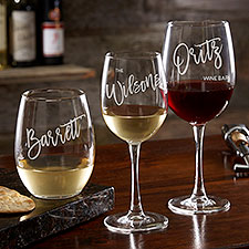 Bold Family Name Personalized Wine Glasses - 35939