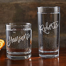 Bold Family Name Etched Everyday Drinking Glasses  - 35941