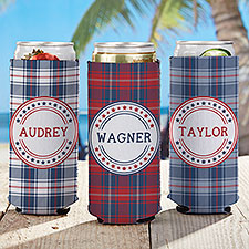 Patriotic Plaid Personalized Slim Can Cooler  - 36097